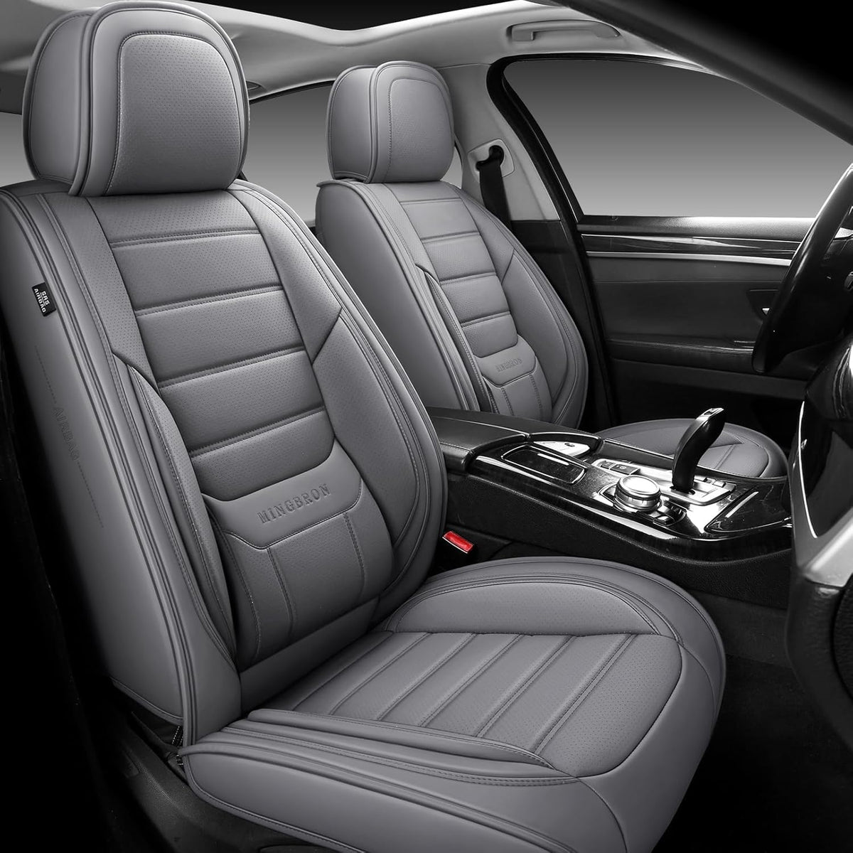 MINGBRON Car Seat Cover Full Set, Leather Car Seat Cover, Waterproof Seat Covers, Car Seat Cushion, Nappa Leather Seat Covers Car Seat Protector Universal Fit Most Cars Black