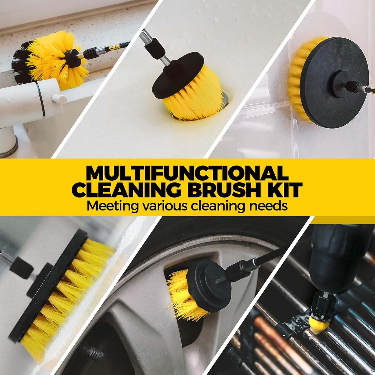 Holikme 30Pack Drill Brush Attachments Set,Scrub Pads & Sponge, Power Scrubber Brush with Extend Long Attachment All Purpose Clean for Grout, Tiles, Sinks, Car Polishing Pads,Bristle Discs