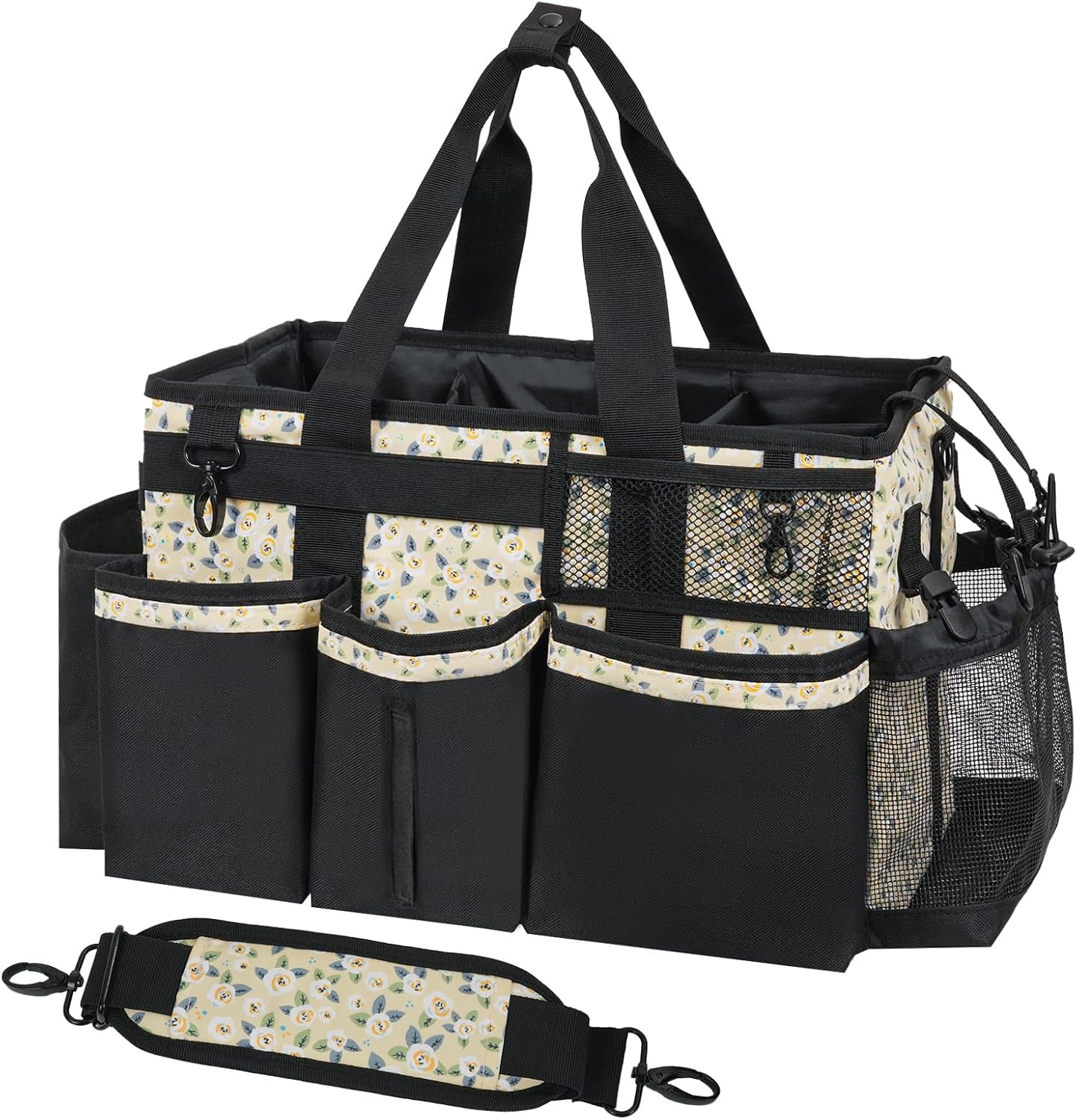 SCAVATA Wearable Cleaning Caddy Organizer with Handle & Shoulder Straps for Housekeepers, Under Sink & Car Cleaning Tool Organizer Bag with 4 Foldable Dividers (Green)