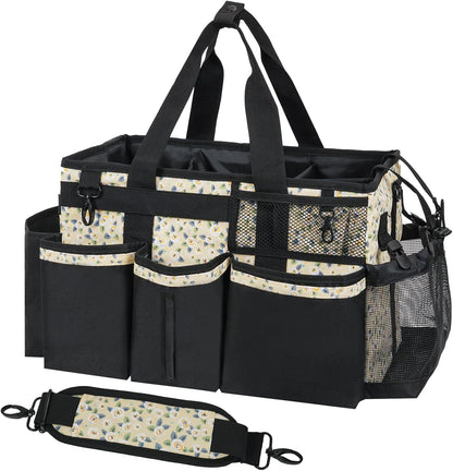SCAVATA Wearable Cleaning Caddy Organizer with Handle & Shoulder Straps for Housekeepers, Under Sink & Car Cleaning Tool Organizer Bag with 4 Foldable Dividers (Green)