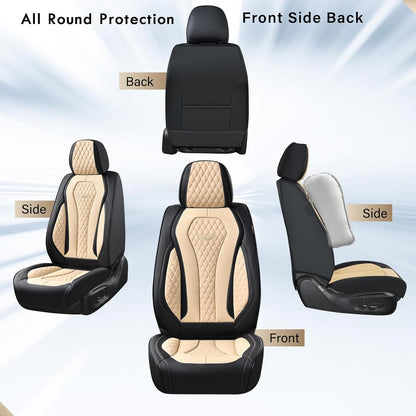 Coverado Seat Covers, Car Seat Covers Full Set, Black Car Seat Cover, Car Seat Covers Front Seats Back Seat Cover, Waterproof Car Seat Cushion, Leather Seat Covers Seat Protector Fit for Most Cars