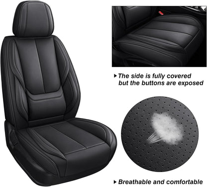 MINGBRON Car Seat Cover Full Set, Leather Car Seat Cover, Waterproof Seat Covers, Car Seat Cushion, Nappa Leather Seat Covers Car Seat Protector Universal Fit Most Cars Black