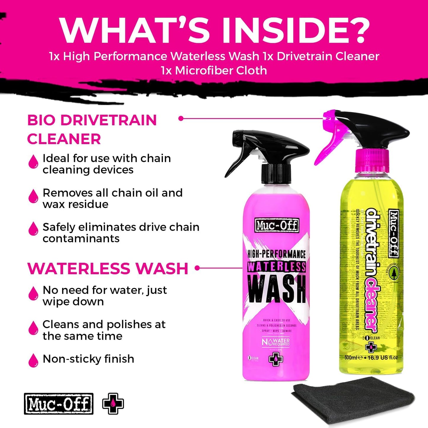 Muc-Off High Performance Waterless Bike Wash 750ml (Pack of 1) | Spray & Wipe Bike Cleaner | No Water Needed | Safe on Carbon Fibre | Cleans & Polishes with a Streak-Free Finish