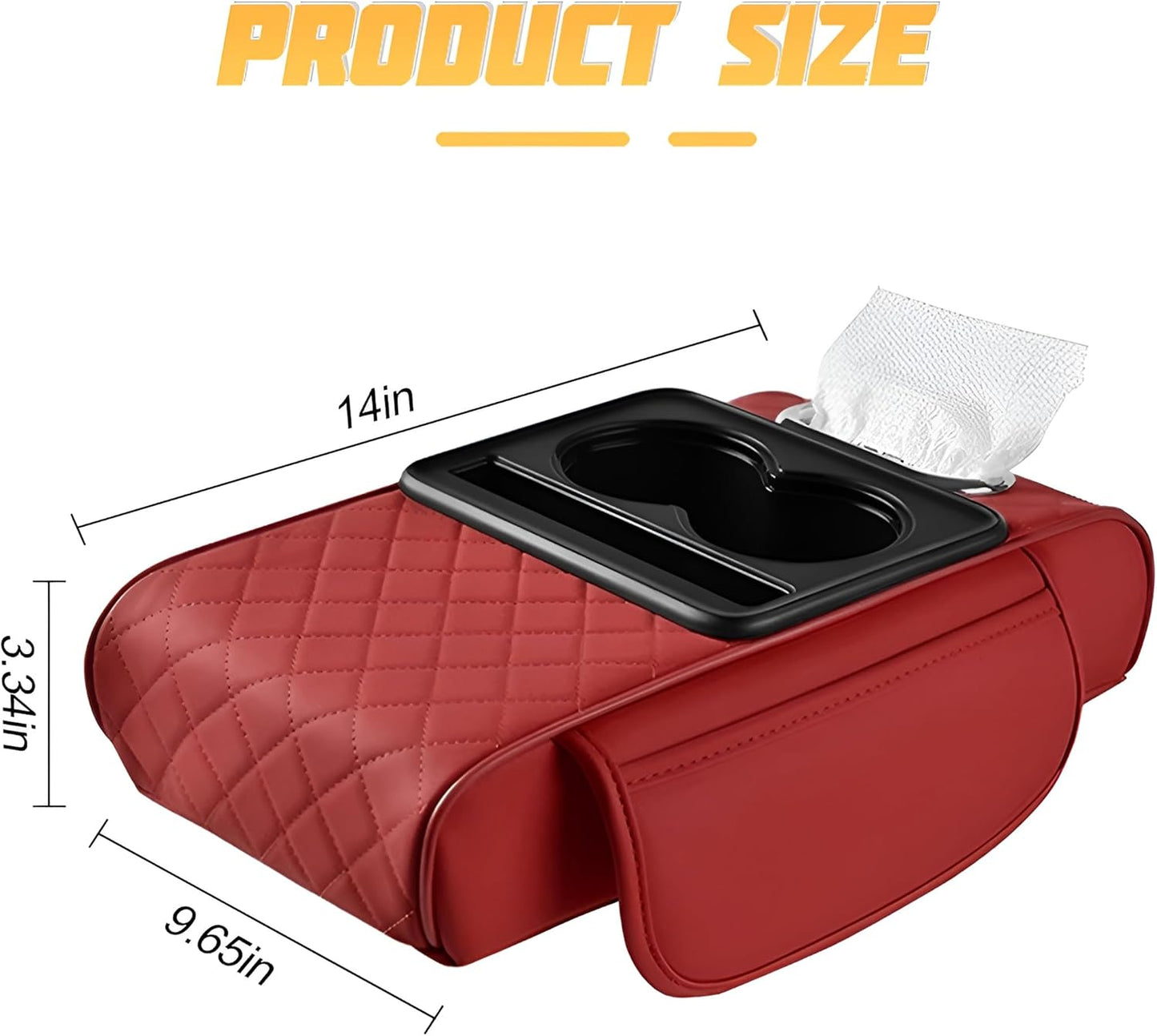 Zpana Car Center Console Armrest Pillow, Memory Foam Leather 4 in 1 Vehicle Arm Rest Cover with Tissue Box 2 Side Storage Bag Cup & Phone Holder, Auto Armrest Cushion, Universal Fit (Black)