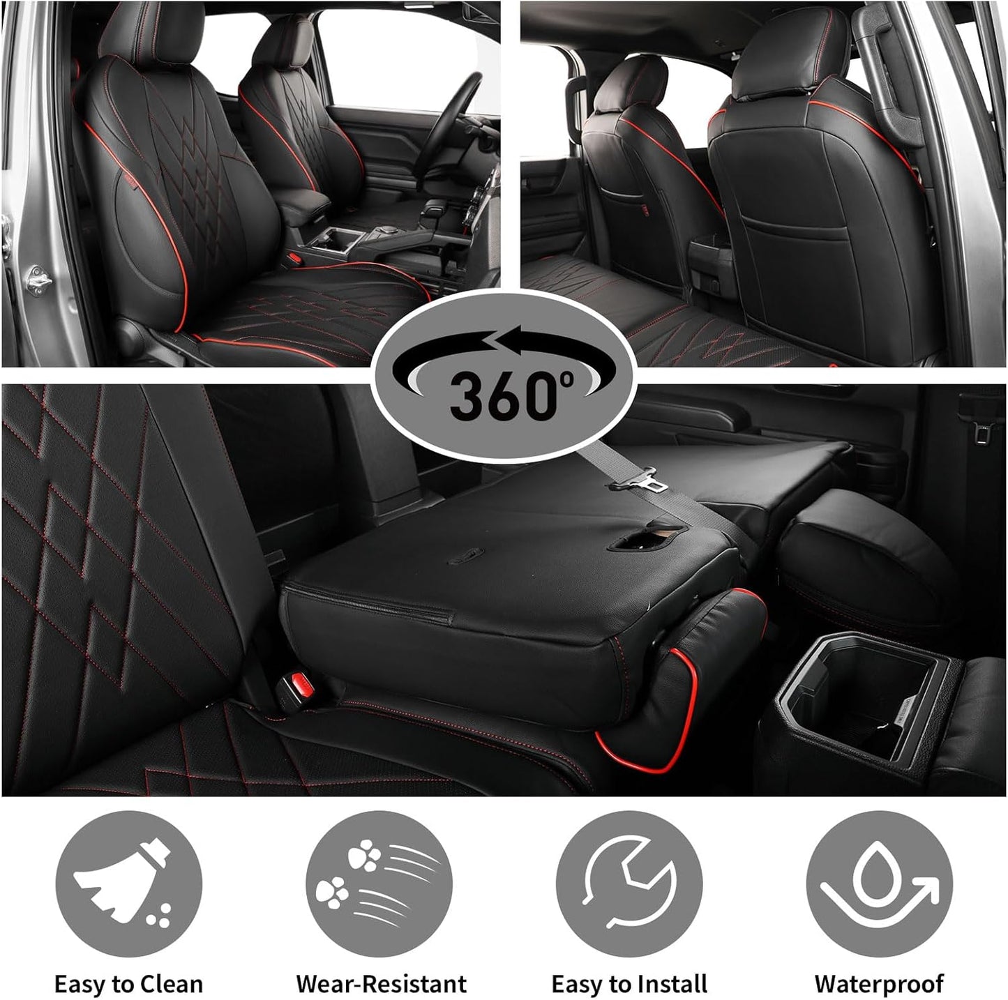 EKR Tacoma Car Seat Covers Custom Fit for Toyota Tacoma (Petrol) 2024 2025 2026 DoubleCab/CrewCab SR/SR5/TRD Sport/TRD Off-Road/Limited -Truck Seat Covers Full Set,Faux Leather(Black)