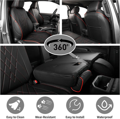 EKR Tacoma Car Seat Covers Custom Fit for Toyota Tacoma (Petrol) 2024 2025 2026 DoubleCab/CrewCab SR/SR5/TRD Sport/TRD Off-Road/Limited -Truck Seat Covers Full Set,Faux Leather(Black)