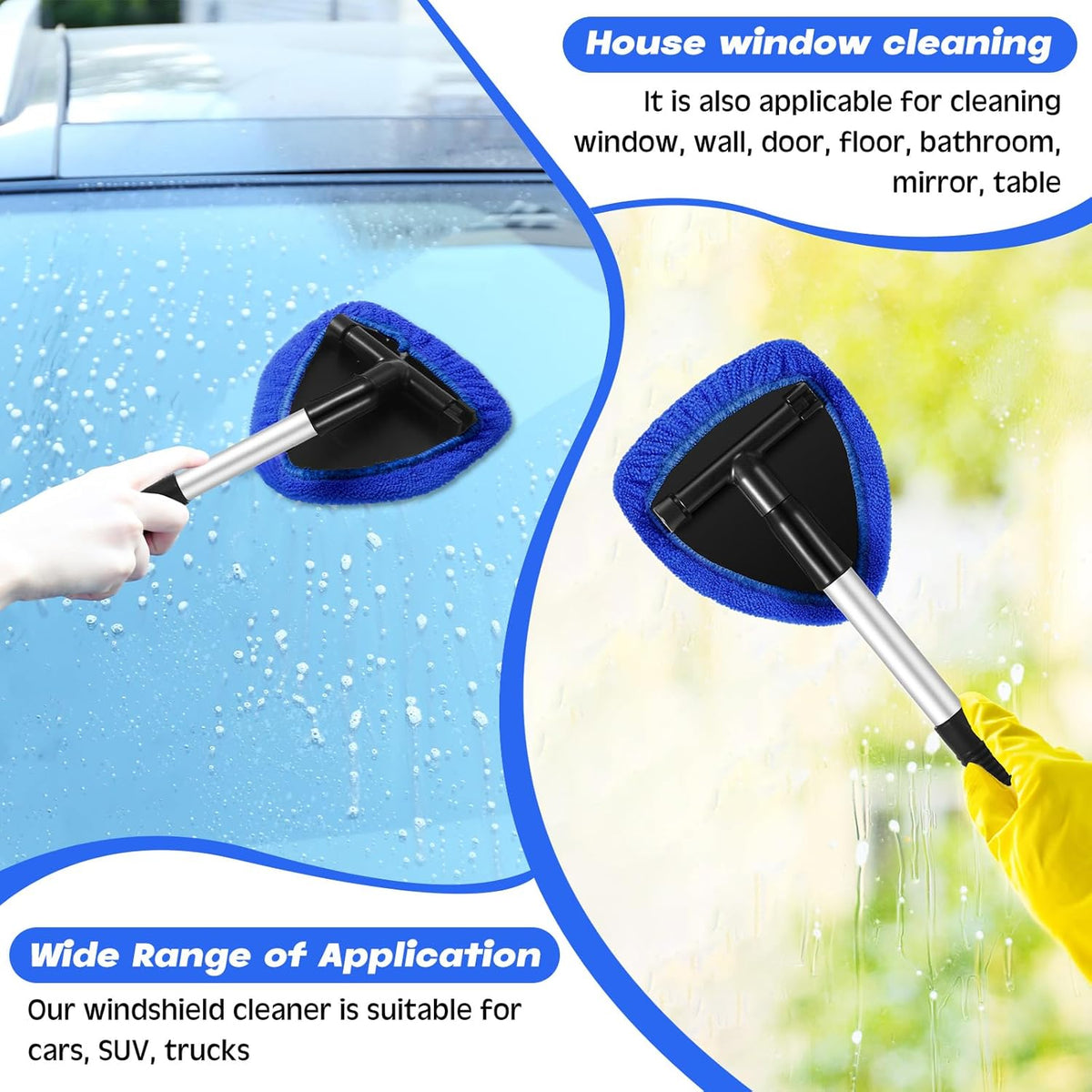 Potchen 8 Pcs Car Windshield Cleaner Tool Kit with Extendable Handle, Microfiber Towel Pads, Brush, Empty Spray Bottle for Auto Glass Wiper Suvs Rvs & Home Windows(Purple)