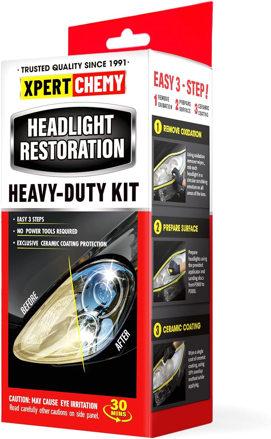 XPERTCHEMY Headlight Restoration Kit-Headlight Cleaner Removing The Heavy-Duty Yellowing, Clouding and Stains, Even Buffs Out Unsightly Hairline Scratches,No Power Tools Needed