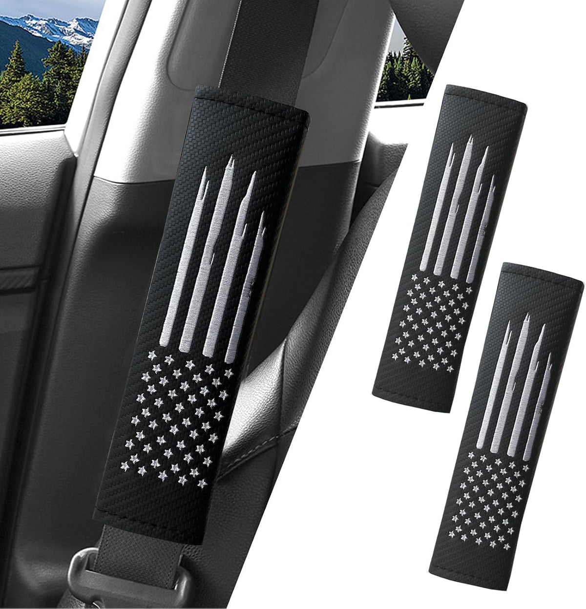 JDDRY 2PC Car Seat Belt Covers Pads,Seatbelt Strap Cover,Seat Belt Shoulder Strap Pads,Carbon Fiber Leather Car Interior Accessories(2Pack,Black-USA Flag)