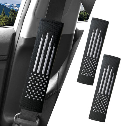 JDDRY 2PC Car Seat Belt Covers Pads,Seatbelt Strap Cover,Seat Belt Shoulder Strap Pads,Carbon Fiber Leather Car Interior Accessories(2Pack,Black-USA Flag)