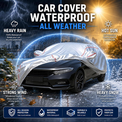 Car Cover for Sedan, Waterproof All Weather Heavy Duty, 360° Underbody Wrap Windproof Design, Quick Install Outdoor Vehicle Cover, Fits 186-193 in