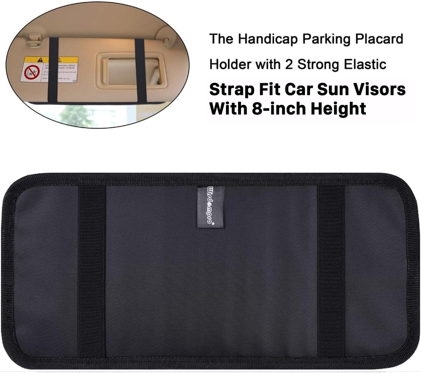 Handicap Placard Holder for Auto, Wisdompro Disabled Parking Permit Sign Protector for Car Sun Visor with Note Paper Slot, Pen Holder and Elastic Strap - Black