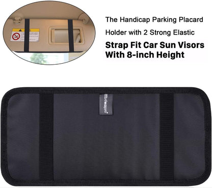 Handicap Placard Holder for Auto, Wisdompro Disabled Parking Permit Sign Protector for Car Sun Visor with Note Paper Slot, Pen Holder and Elastic Strap - Black
