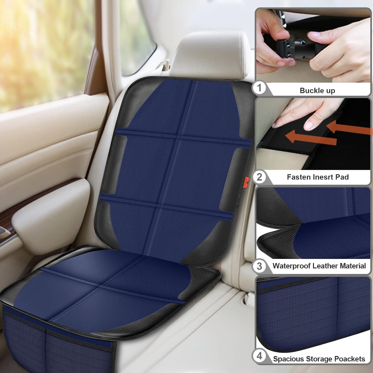 XHYANG Car Seat Protector,Auto Car Seat Protectors Baby Carseat Waterproof & Durable 600D Fabric for Child Baby Car Seat Mat Vehicle Pet Cover 2 Storage Pockets (2 Pack)