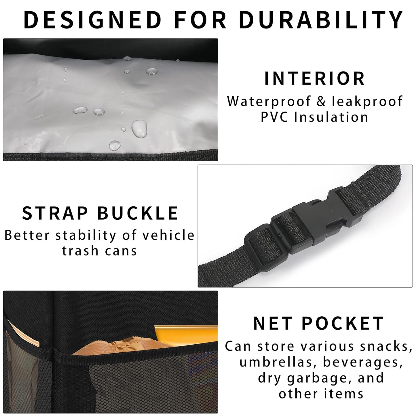 Homelove Car Trash Can, Leak-Proof Waterproof Trash Bin Collapsible Portable Auto Garbage Bag Large Capacity Trashcan Storage Bag Multipurpose Car Organizer Hanging (Black)