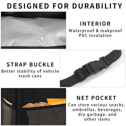 Homelove Car Trash Can, Leak-Proof Waterproof Trash Bin Collapsible Portable Auto Garbage Bag Large Capacity Trashcan Storage Bag Multipurpose Car Organizer Hanging (Black)