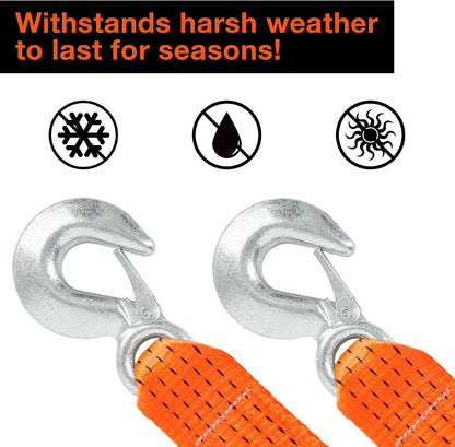 ATV Tow Strap with Hooks 20 ft,15000 lbs Towing Straps Heavy Duty with Hook 2 inch x 20 Foot Ropes for Trucks Vehicles Acessories,Cable for Truck Boat,Roadside Emergency Car Kit