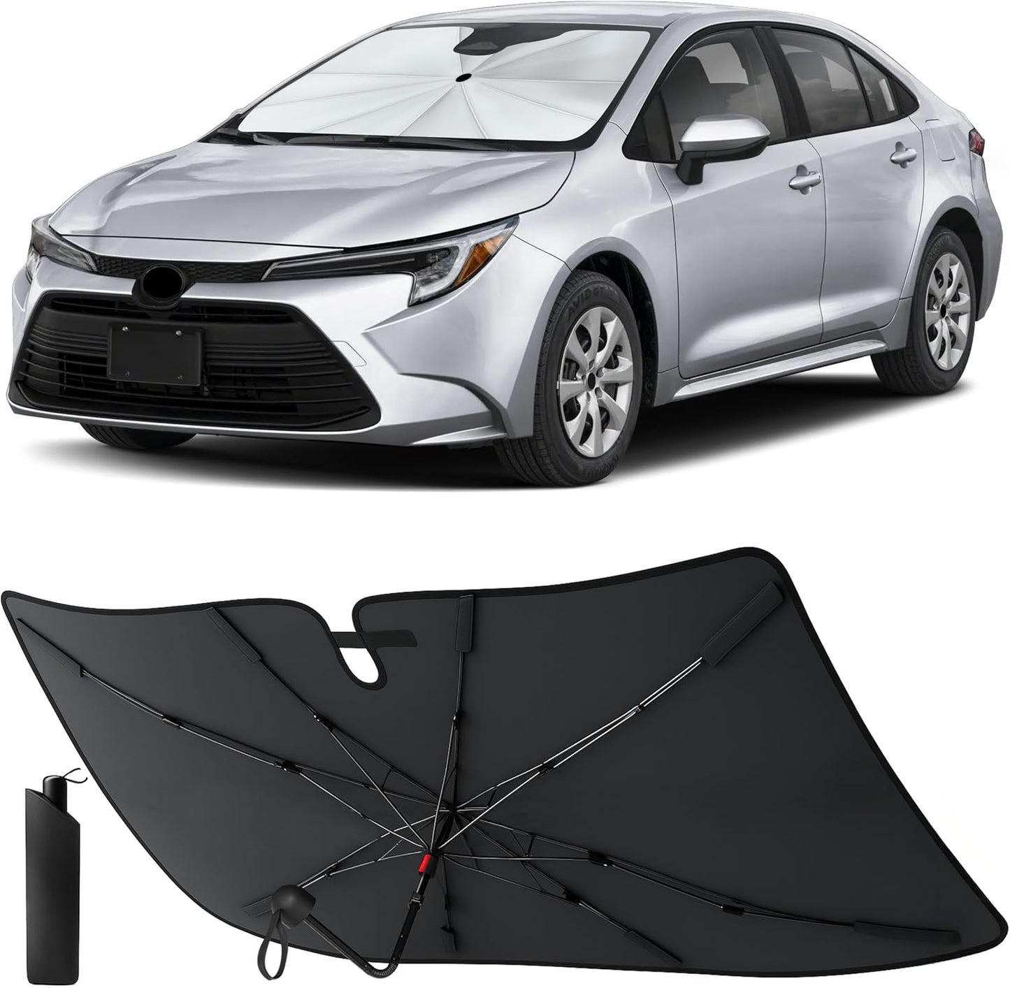 Econour Windshields Sun Shade for Car | Medium Foldable Car Sunshade & Window Tint | UV & Heat Protection Front Window Sun Shield, Keeps Interior Cool, Fits Sedans SUVs & Trucks (57” x 33”)