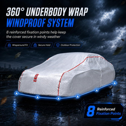 Car Cover for Sedan, Waterproof All Weather Heavy Duty, 360° Underbody Wrap Windproof Design, Quick Install Outdoor Vehicle Cover, Fits 186-193 in