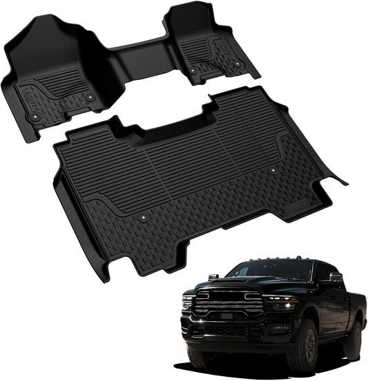 LASFIT Floor Mats for 2019-2025 2026 Ram 2500/3500 Crew Cab Bucket Seat for Carpet & Vinyl Floor (NOT fit Model with PTO Kit), All Weather TPE Custom Fit Car Mats Floor Liners 1st & 2nd Row, Black