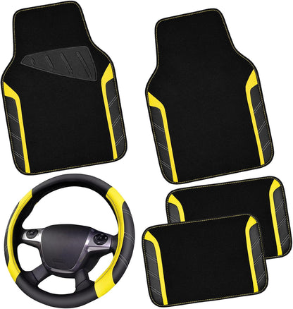 CAR PASS Air Mesh Leather Car Seat Covers Full Set, Waterproof Car Floor Mats, Sporty Steering Wheel Cover 14.5-15in, Universal Fits for 95% Cars Truck SUV (Black and Blue)