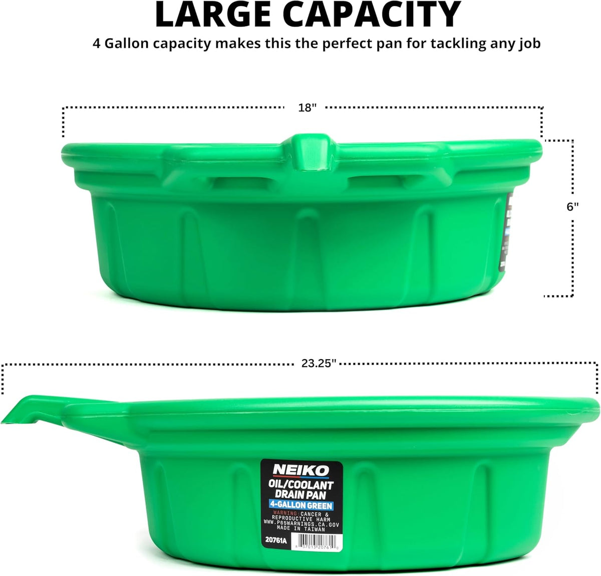 NEIKO 20760A 4 Gallon (16L) Anti-Splash Drain Container with Pour Spout, Black Plastic Drip Catcher for Fluid Changes
