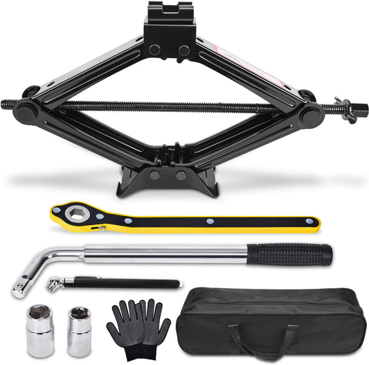 Scissor Car Jack 2 Ton (4409 lbs) Tire Changing Kit with Lug Wrench - Emergency Kit for Car, SUV, MPV