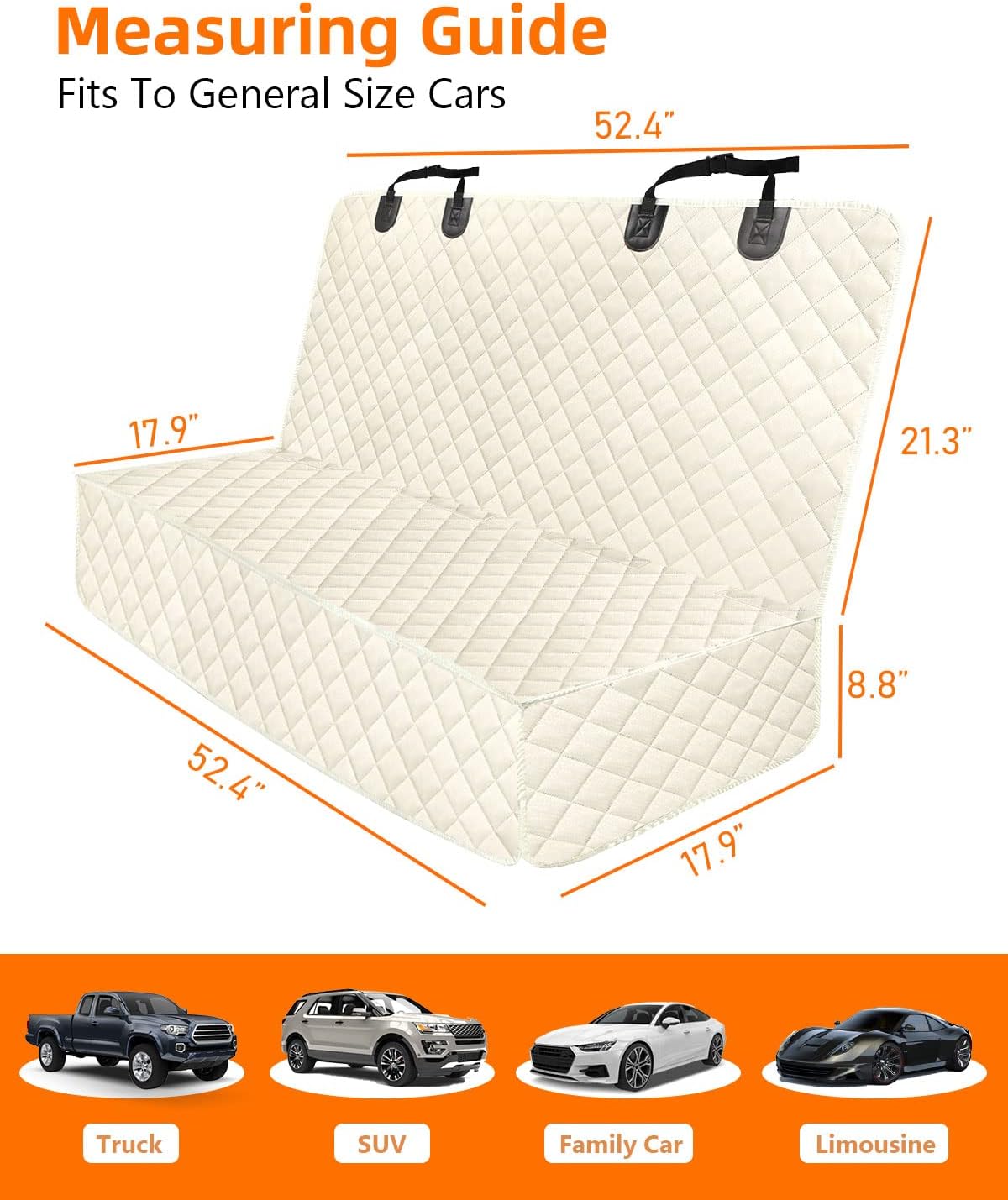 PETICON Waterproof Scratchproof Pet Bench Seat Covers for Cars, SUVs, Nonslip Durable Back Seat Cover for Dogs, 600D Oxford Fabric, Machine Washable
