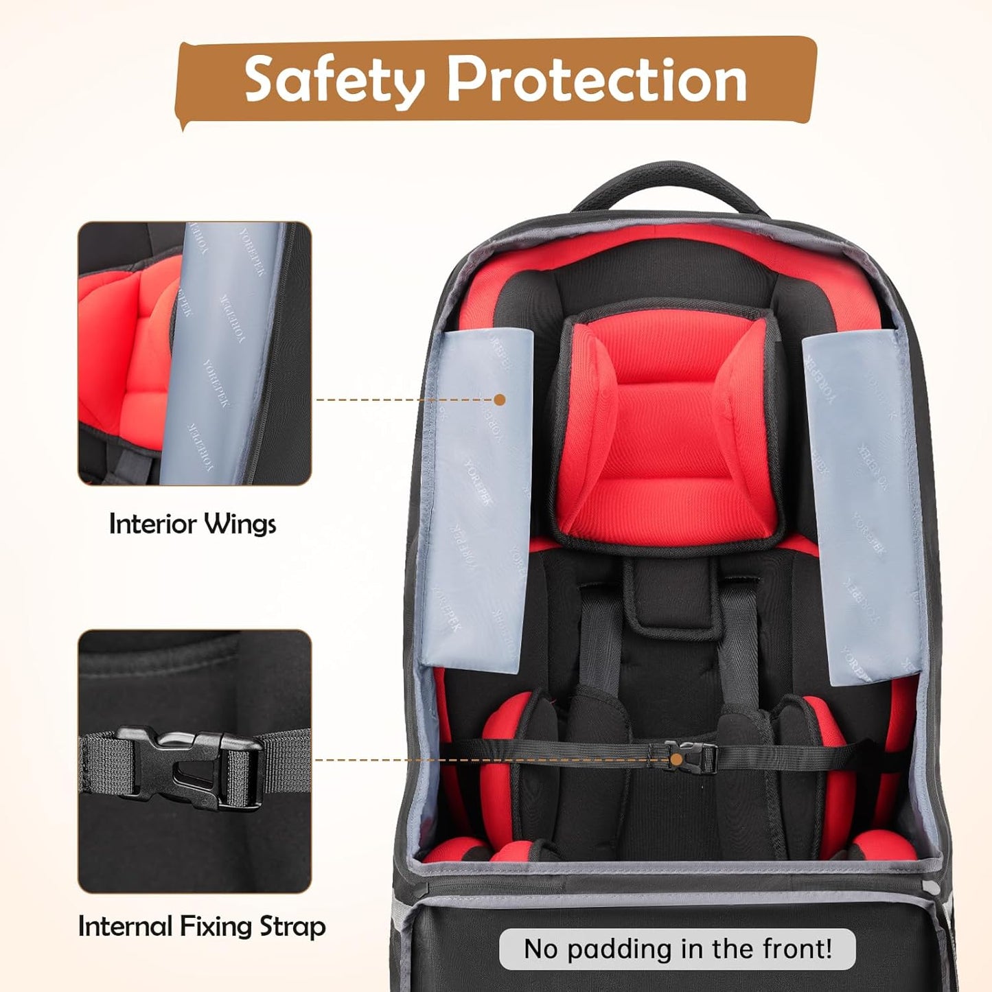 YOREPEK Padded Car Seat Travel Bag Backpack for Airplane, Heavy Duty Car Seat Bags for Air Travel, Carseat Cover for Airplane Travel with Shoulder Strap, Car Seats Carrier for Airport, Black