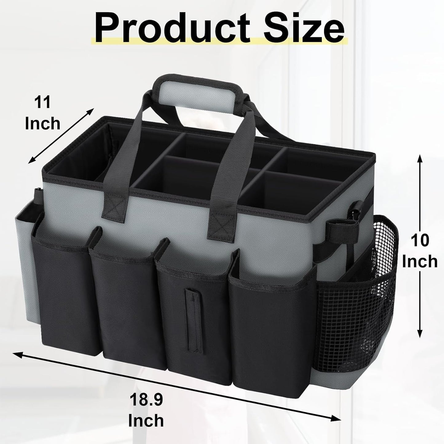 Wearable Large Cleaning Caddy Bag for Housekeeper, Clean Supply Organizer with Adjustable Shoulder, Waist & Handle Straps, Detailing Bag for Kitchen Supplies (Black)