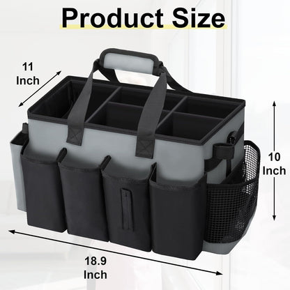 Wearable Large Cleaning Caddy Bag for Housekeeper, Clean Supply Organizer with Adjustable Shoulder, Waist & Handle Straps, Detailing Bag for Kitchen Supplies (Black)
