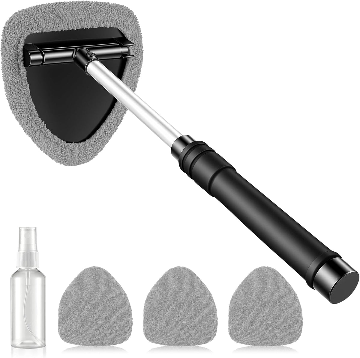 JUSTTOP Windshield Cleaner Tool, Car Interior and Exterior Window Cleaning Kit with Extendable Handle & 4 Reusable Microfiber Pads, Auto Glass Wiper Brush Kit for Car & Home Windows (Green)