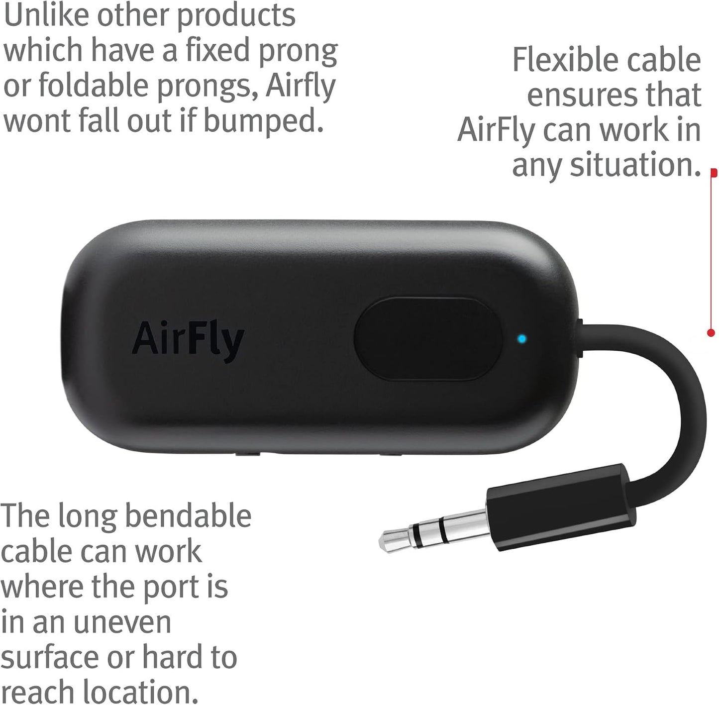 AirFly Pro 2 Deluxe – Bluetooth Adapter for Airplane, Pair 2 AirPods or Wireless Headphones – 3.5mm AUX Bluetooth Transmitter/Receiver for Cars, Boats, Treadmills, TVs – Airplane Travel Essentials