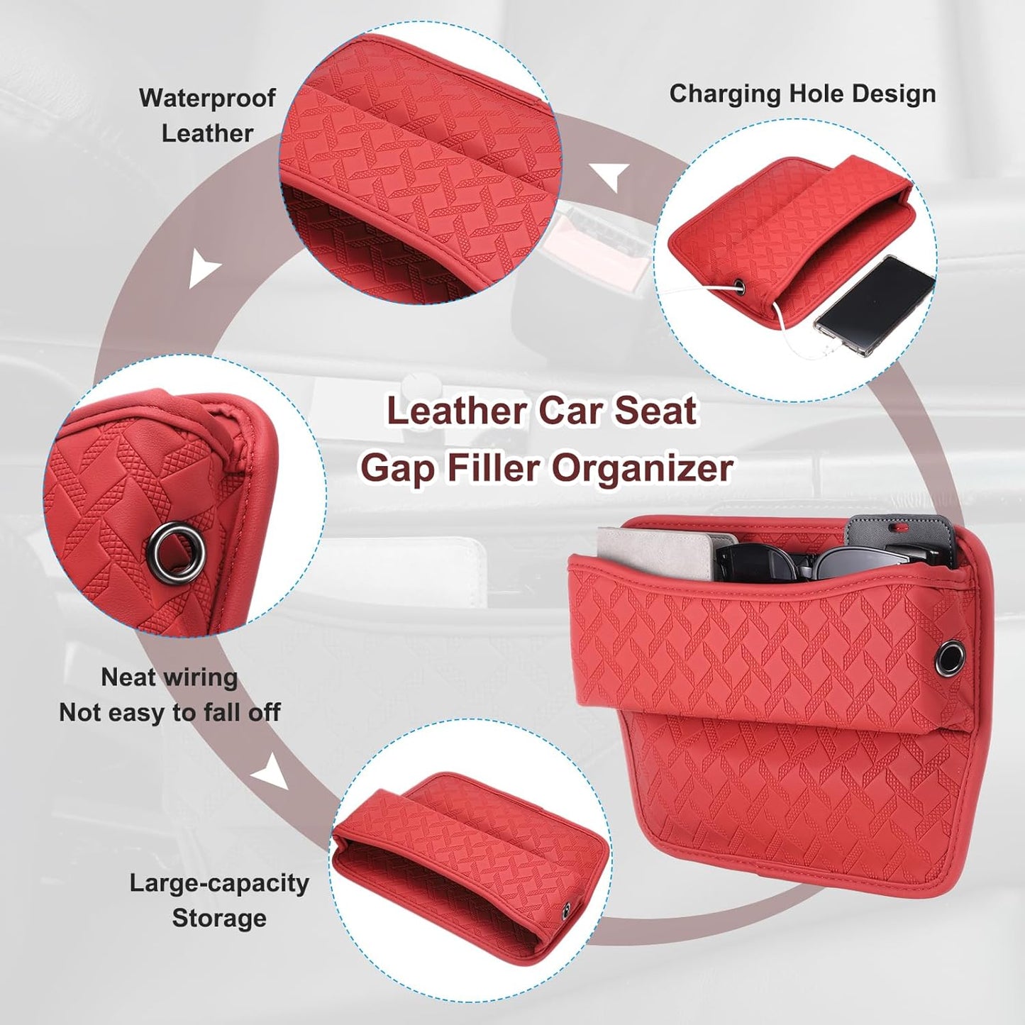 HARFINGTON 2pcs Car Seat Gap Filler Organizer 11.5 x 8 x 2.1 Inch Leather Universal Car Organizer Storage Box Between Seat and Console for Phone Sunglasses Keys, Brown