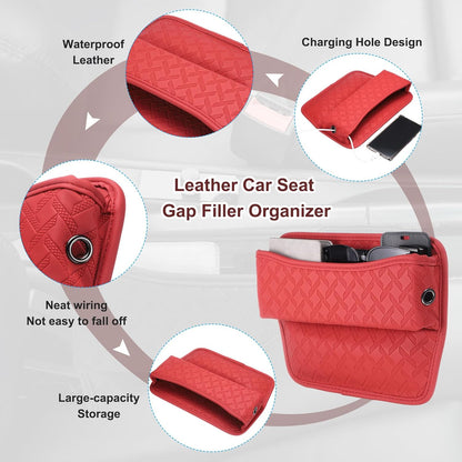 HARFINGTON 2pcs Car Seat Gap Filler Organizer 11.5 x 8 x 2.1 Inch Leather Universal Car Organizer Storage Box Between Seat and Console for Phone Sunglasses Keys, Brown