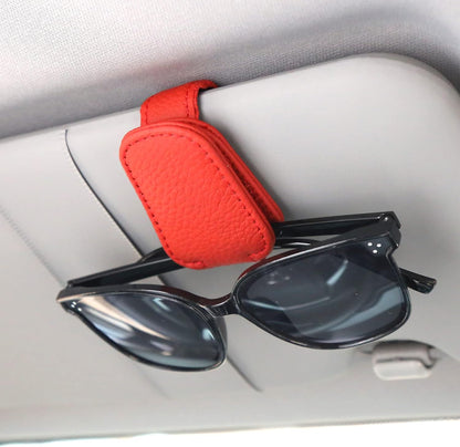 KIWEN Sunglasses Holders for Car Visor, Magnetic Leather Glasses Eyeglass Clip for Car, Ticket Card Clip Sunglasses Mount, Car Visor Accessories Gadgets (1, Black)