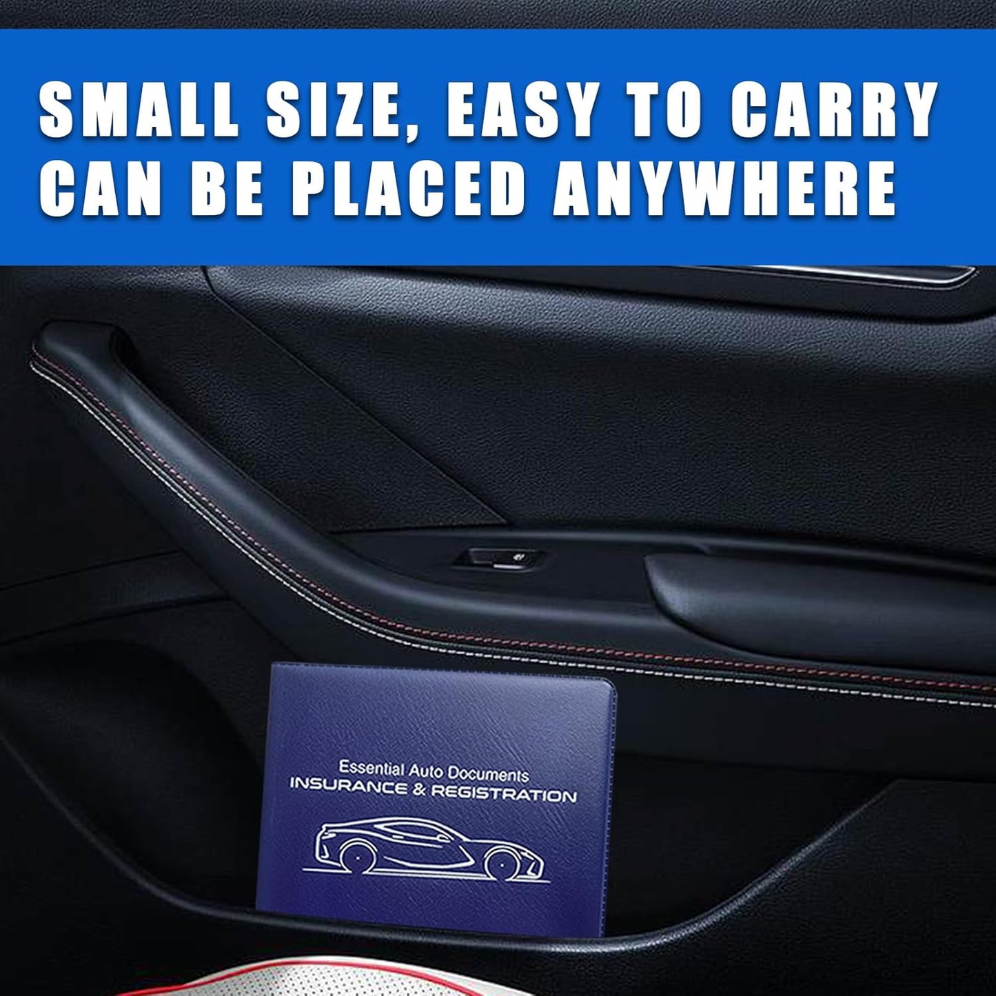 Ziciner Car Registration Insurance Holder, 2Pack Essential Auto Card Document Glove Box Organizer with Touch Fastener, Vehicle Interior Accessories Perfect for Most Car, Truck, SUV (Red/Small Car)