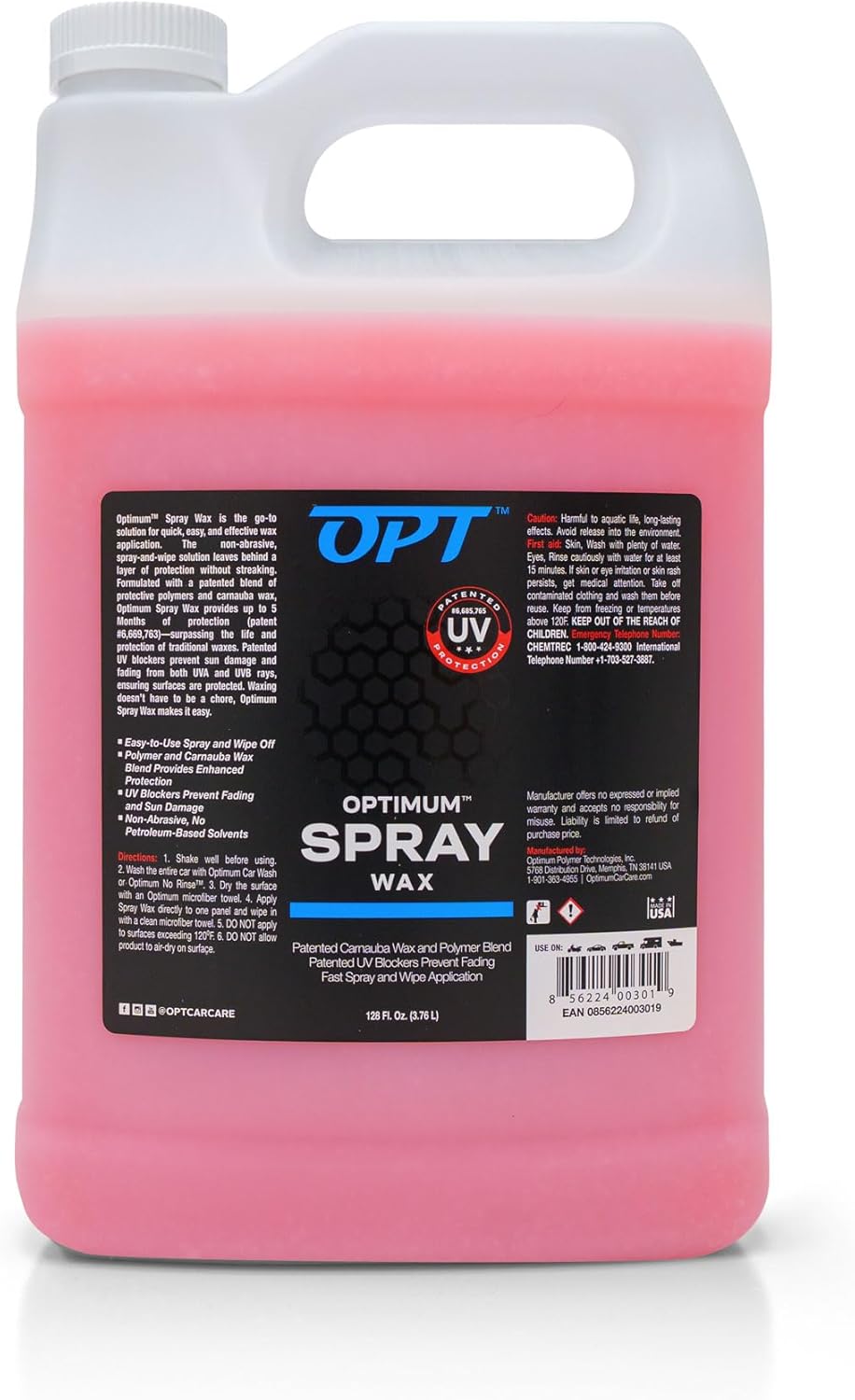 Optimum Car Wax - Carnauba Spray Wax for Cars, Trucks, Motorcycles, Boats and RVs, Patented UV Protection, For All Exterior Surfaces, Up to 5 Months Protection (17 Oz)