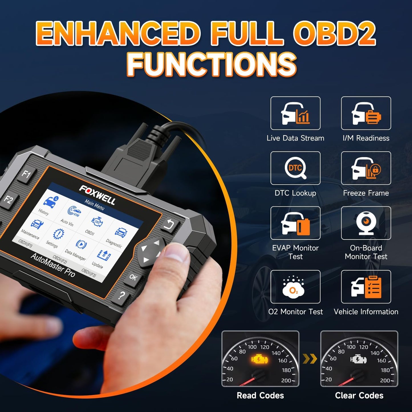 2026 FOXWELL NT614 Elite OBD2 Scanner, 4 Systems, 5 Resets Code Reader | Upgrade of NT604, ABS Bleeding/EPB/Oil/SAS/Throttle Reset, Read/Clear Engine/ABS/SRS/Transmission Fault Codes Car Scanner