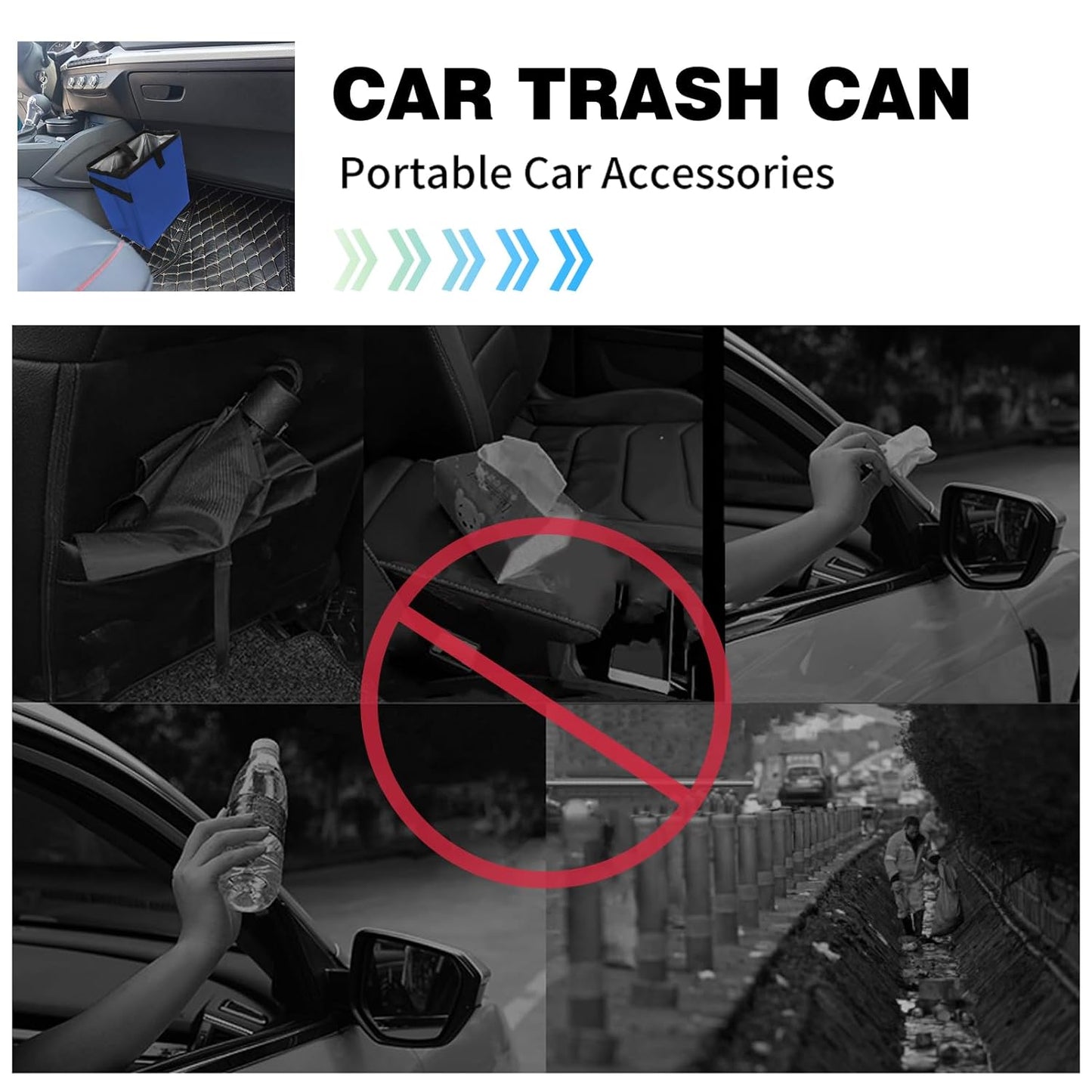 Homelove Car Trash Can, Leak-Proof Waterproof Trash Bin Collapsible Portable Auto Garbage Bag Large Capacity Trashcan Storage Bag Multipurpose Car Organizer Hanging (Black)
