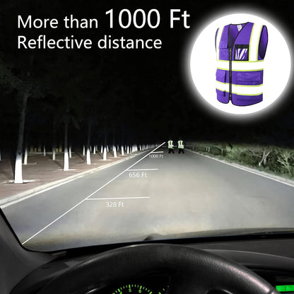 Reflective High Visibility Safety Vest for Men Women with Pockets Zipper Front Meets ANSI/ISEA Standards