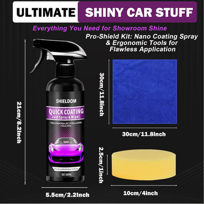 SHIELDOM Ceramic Coating Spray for Cars, Quick Effect Coating Agent Shiny Car Stuff Paint & Glass Hydrophobic Wax High Gloss Coat for Vehicles, Motorcycle, Trucks, Rvs & More - 10oz/300ml
