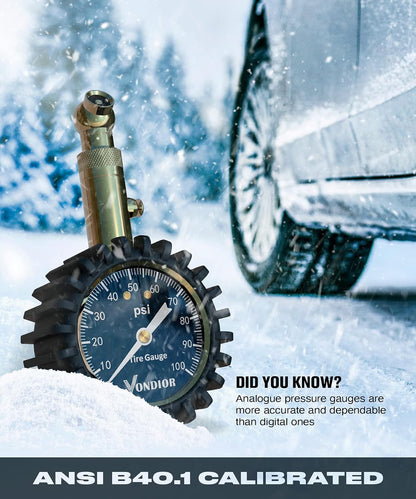 Tire Pressure Gauge - (0-60 PSI) Heavy Duty, Certified ANSI Accurate with Large 2 Inch Easy to Read Glow Dial, Low - High Air Pressure Gauge. Tire Gauge for Car and Trucks Tires by Vondior