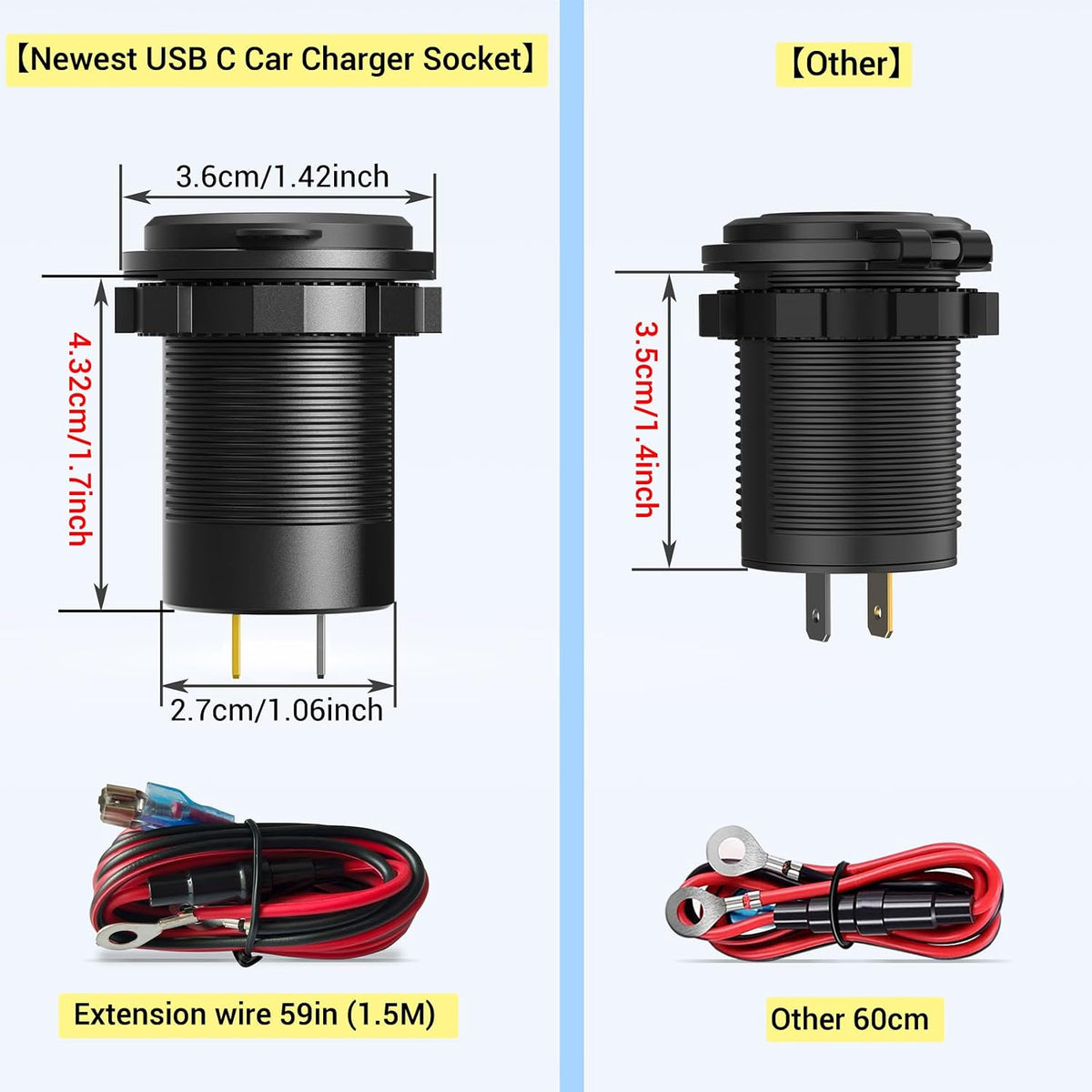 USB C Car Charger Socket 12V USB Outlet 2 Pack,78W RV USB Outlet Dual 30W PD USB-C and 18W QC3.0 Car USB Port with Button Switch Waterproof for Car RV Boat Marine Truck Motorcycle ect