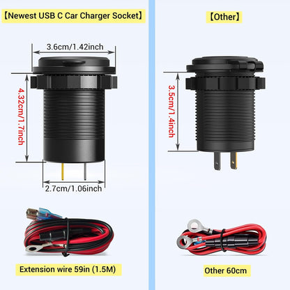 USB C Car Charger Socket 12V USB Outlet 2 Pack,78W RV USB Outlet Dual 30W PD USB-C and 18W QC3.0 Car USB Port with Button Switch Waterproof for Car RV Boat Marine Truck Motorcycle ect