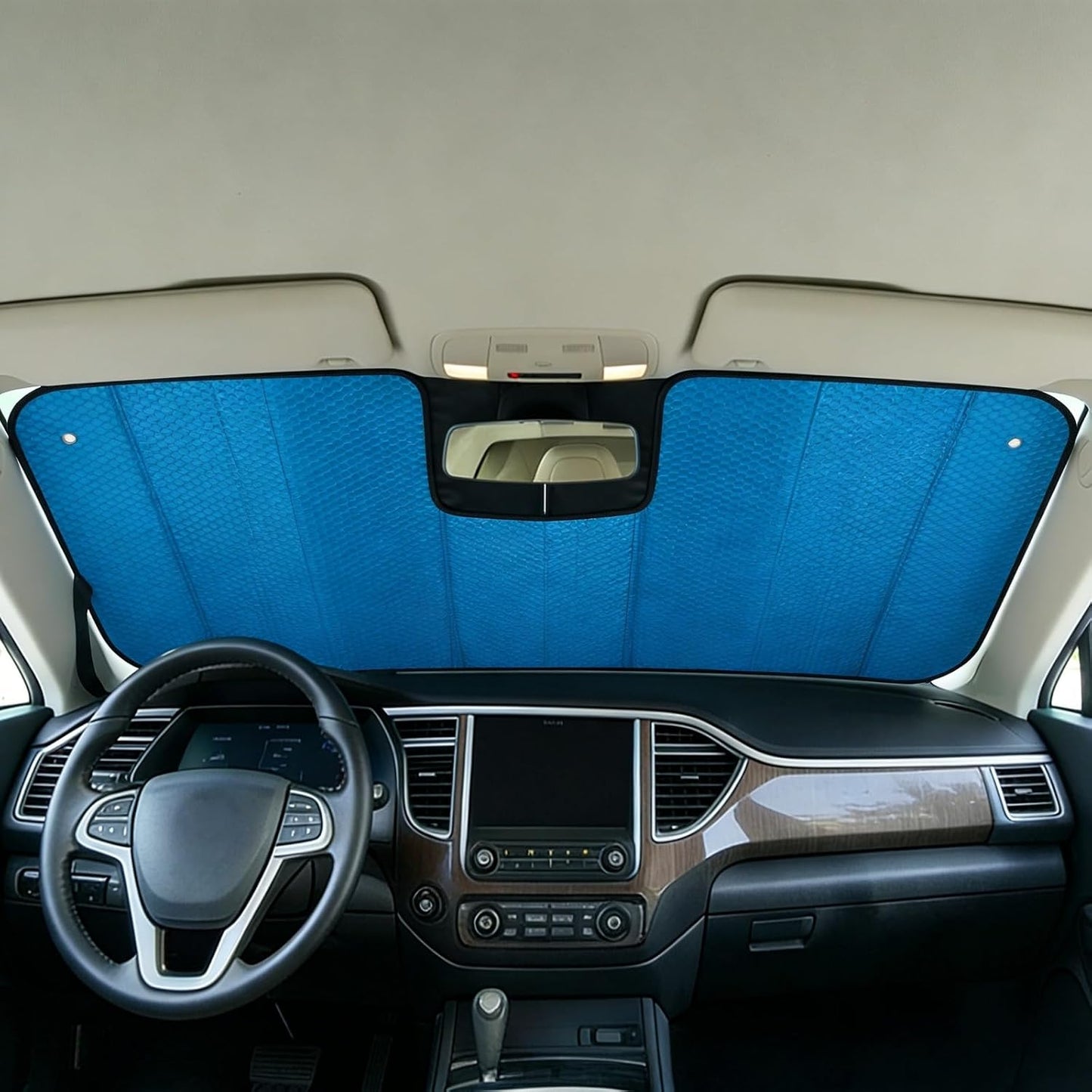 GWUSKDT Car Sun Shade, Sun Protector,Foldable Front Window Shade-Thicken 5-Layer Bubble for Auto Windshield UV Protection and Heat Reflector 58"x 27.5" (Blue)