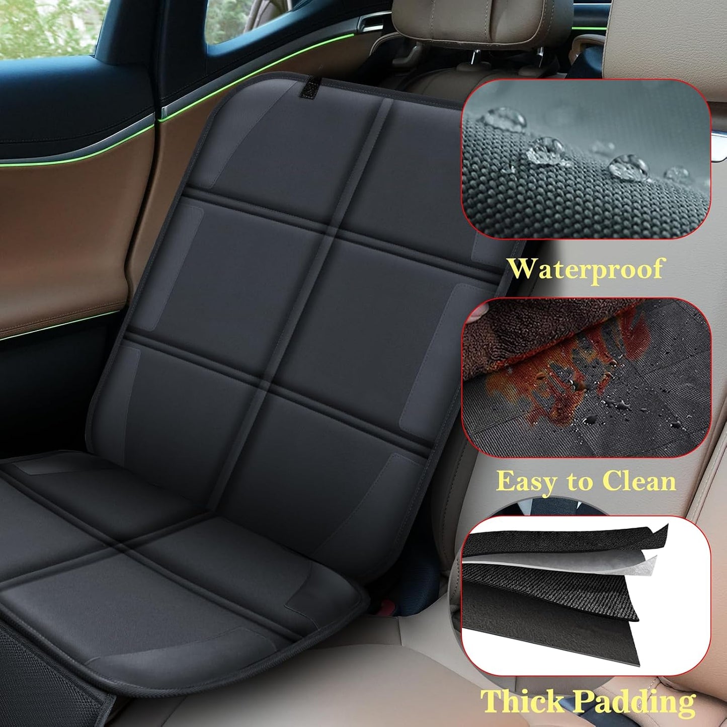 Meolsaek Car Seat Protector for Child Car Seat, Durable 600D Fabric Waterproof Car Seat Cover with Thick Pad Non-Slip Backing，No Imprints (Black 2pcs)