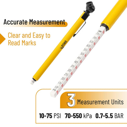 UNCO Pencil Tire Gauge, 2 Pack, 10-75 PSI, Car Tire Air Gauge