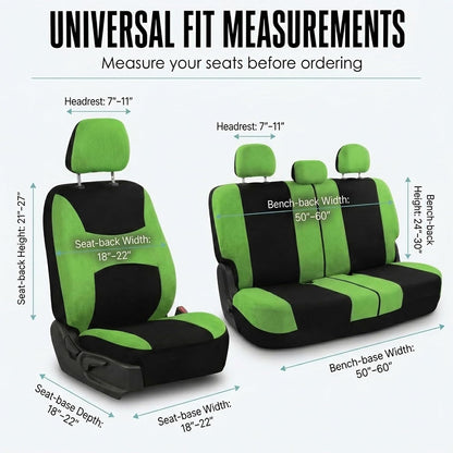 FH Group Full Set Cloth Car Seat Covers, Universal Fit Front and Split Bench Rear, Airbag Compatible, Washable for SUV, Sedan, Van - Black