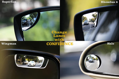 Superfan Blind Spot Mirrors for Cars by Safe View Company – Real Convex Glass for Clear Wide Angle Vision – Safer Lane Changes, Easy Stick-On, Weatherproof & Long Lasting Durability